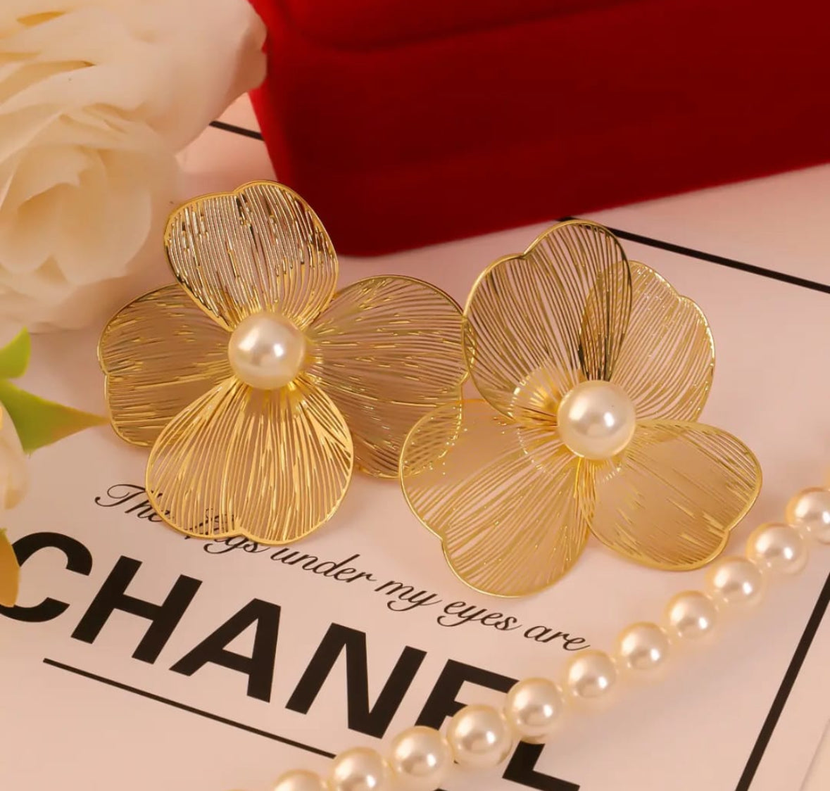 Silver metal flower earrings