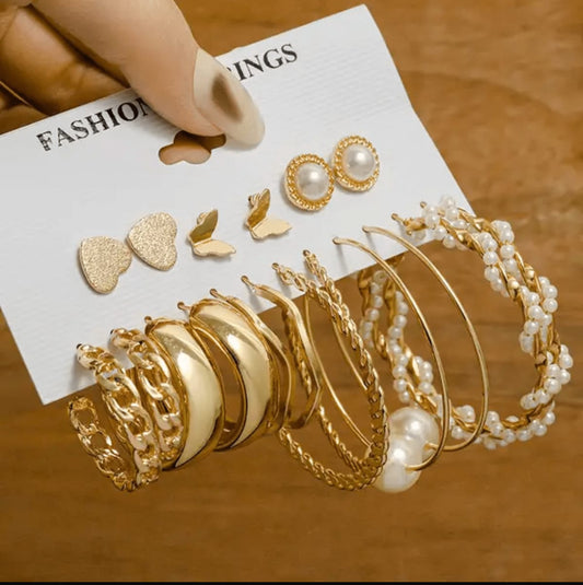 Model 46 set of 9 golden trending earrings